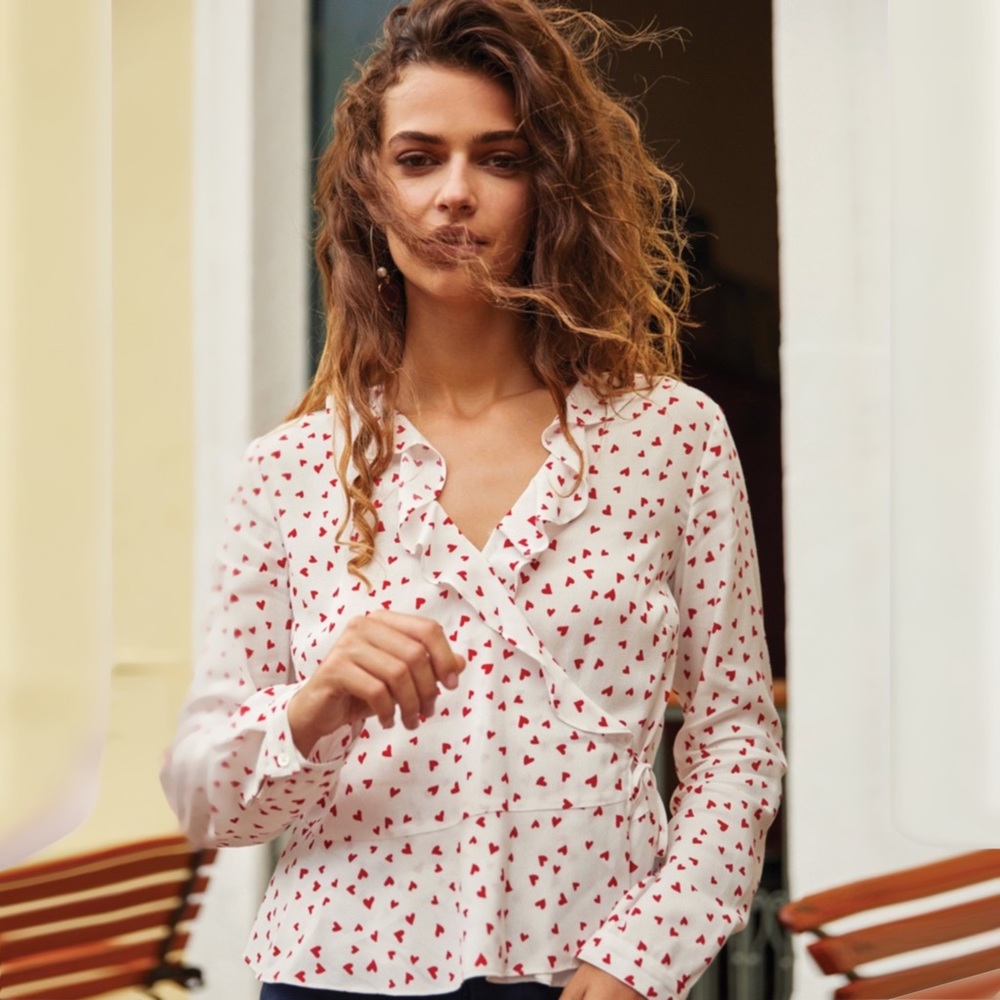 heart print wrap blouse